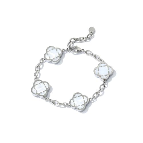 AOWVUTS Kleeblatt Armband Silber Vierblättrige Kleeblatt Armband Verstellbare Blume Stapelbare Armbander Modische Exquisite Edelstahl Freundschaft Armband Glücksarmband Schmuck Geschenk für Damen (C) von AOWVUTS