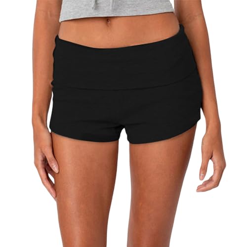 AOWVUTS Kurze Schlafhose Damen Umklappbar Pyjamahose Frauen Weicher Kurzer Schlafshorts Sommer Schlafanzughose Y2k Pyjama Shorts Niedrige Taille Kurze Hosen Yogahose Hotpants von AOWVUTS