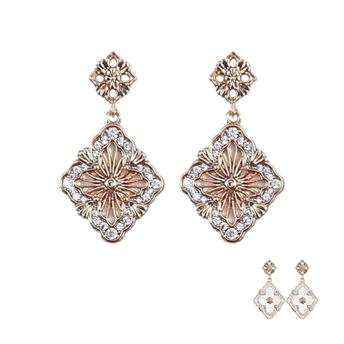 AOWVUTS Ohrringe Gold Hängend Damen 18 Karat Vergoldete Vierblättriges Kleeblatt Ohrringe Glücksbringer Anhänger AAA Cubic Zirkonia Blume Ohrringe Hypoallergen Schmuck (Weiß) von AOWVUTS