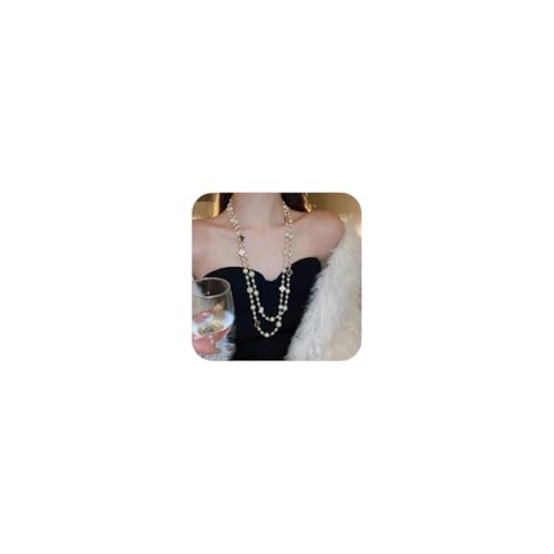 AOWVUTS Perlenkette für Frauen und Mädchen Vierblättriges Kleeblatt Lange Perle Halskette Doppellagige Mode Pullover Kette Layering Pearl Ketten Set Geburtstag Weihnachten Party Schmuck Geschenk (HB) von AOWVUTS