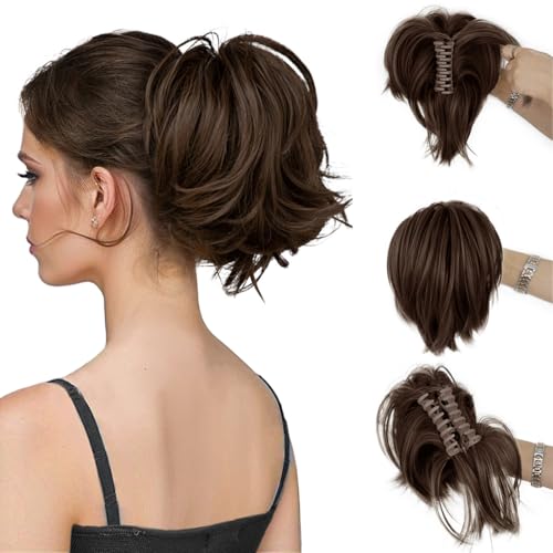 AOWVUTS Pferdeschwanz mit Klammer Kurze Lockiger Pferdeschwanz Clip in Klaue Haarverlängerung Natürlich Synthetisches Haarteil Gerade Verlängerung Zopf Ponytail Extension für Frauen Damen von AOWVUTS