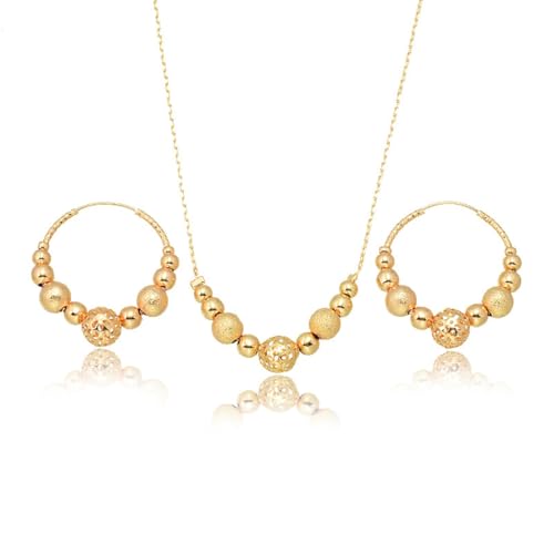 AOWVUTS Schmuckset für Damen 18K Vergoldetes Perlen Halskette Ohrringe Set Hohle Runde Kugel Creolen Ohrringe Verstellbare Perlenkette Modeschmuck für Party Abschlussball Hochzeit Festival von AOWVUTS