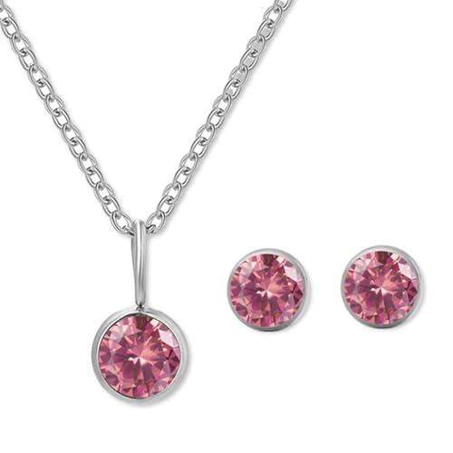 AOWVUTS Schmuckset für Damen und Mädchen Geburtsstein Anhänger Halskette Ohrringe Schmuck Set Silber GeburtssteinKette Edelstahl mit Juli Kristall Schmuck Geburtstag Geschenk von AOWVUTS