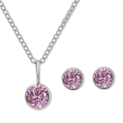 AOWVUTS Schmuckset für Damen und Mädchen Geburtsstein Anhänger Halskette Ohrringe Schmuck Set Silber GeburtssteinKette Edelstahl mit Oktober Kristall Schmuck Geburtstag Geschenk von AOWVUTS