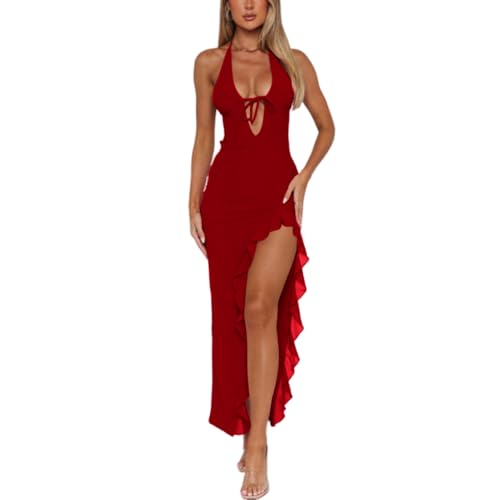 AOWVUTS Sexy Kleid Damen Tief V-Ausschnitt Neckholder Bodycon Maxikleid Eng Ärmelloses Rüsche Schlitz Langes Kleid Elegant Rückenfreies Figurbetontes Ballkleider Abendkleid Cocktailkleid Partykleid AOWVUTS Sexy Kleid Damen Tief V-Ausschnitt Neckholder Bodycon Maxikleid Eng Ärmelloses Rüsche Schlitz Langes Kleid Elegant Rückenfreies Figurbetontes Ballkleider Abendkleid Cocktailkleid Partykleid von AOWVUTS