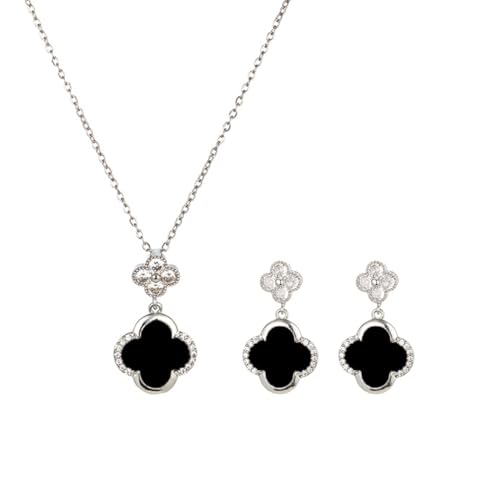 AOWVUTS Vierblättriges Kleeblatt Schmuckset für Damen und Mädchen 18K Vergoldet Vierblättriges Kleeblatt Halskette Ohrringe Hängend Set mit Zirkonia Vierblättriges Glücksklee Schmuckset (SB) von AOWVUTS