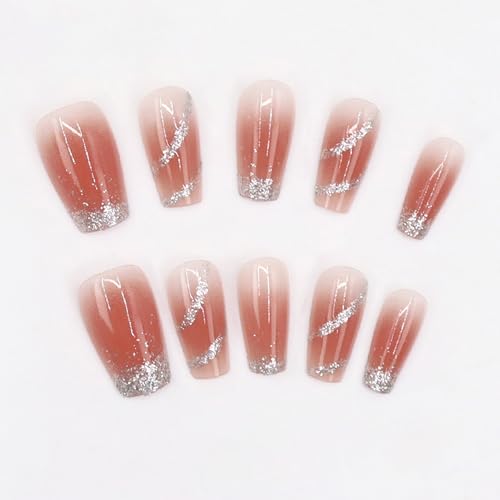 30 Stück quadratisch lange gefälschte Nägel im französischen Stil, abnehmbare Nagel pflaster, wieder verwendbare Maniküre für Frauen von AOYEAH