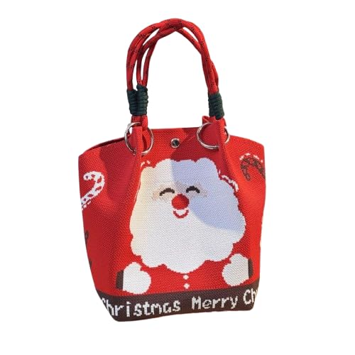 AOYEAH Cartoon Rentier Weihnachts mann gestrickte Eimer tasche, Damenmode tragbare Handtasche, Weihnachts gestricktes Geschenk von AOYEAH