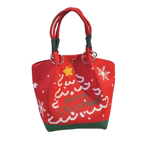 AOYEAH Cartoon Rentier Weihnachts mann gestrickte Eimer tasche, Damenmode tragbare Handtasche, Weihnachts gestricktes Geschenk von AOYEAH