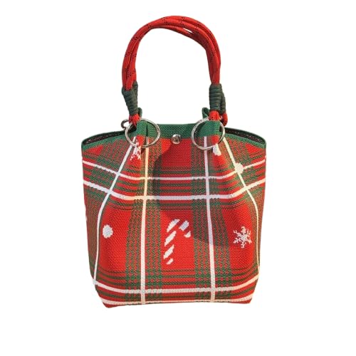 AOYEAH Cartoon Rentier Weihnachts mann gestrickte Eimer tasche, Damenmode tragbare Handtasche, Weihnachts gestricktes Geschenk von AOYEAH