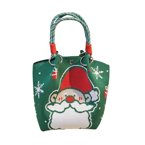 AOYEAH Cartoon Rentier Weihnachts mann gestrickte Eimer tasche, Damenmode tragbare Handtasche, Weihnachts gestricktes Geschenk von AOYEAH