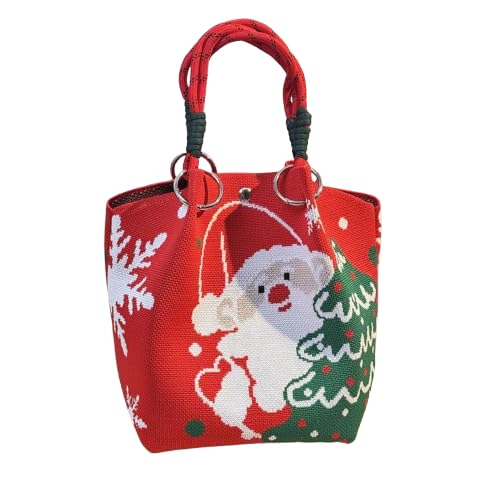 AOYEAH Cartoon Rentier Weihnachts mann gestrickte Eimer tasche, Damenmode tragbare Handtasche, Weihnachts gestricktes Geschenk von AOYEAH
