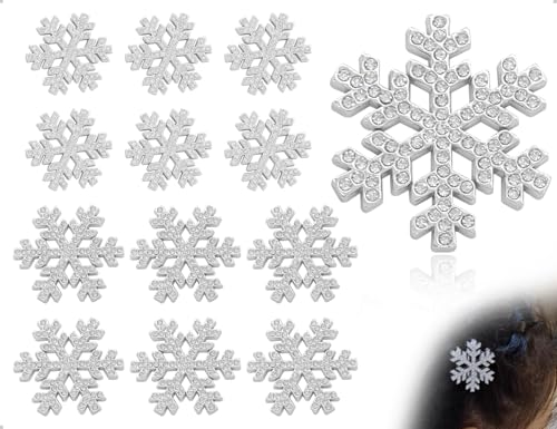 AOYEGIC 12 Stück Schneeflocken Haarspangen,Seitliche Haarschmuck,Winter Kopfschmuck mit Glitzer Strasssteinen,verwendet für Damen Mädchen Braut Hochzeit Party(Silber) von AOYEGIC