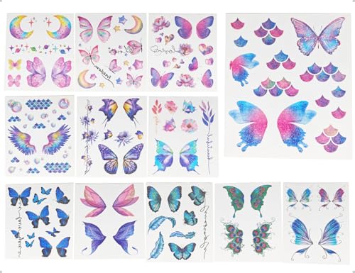 AOYEGIC 130 Stück Schmetterlings Tattoos Aufkleber,Wasserdicht Gesicht Körper Feenflügel Sticker,verwendet für Frauen Mädchen Kinder Erwachsene Cosplay Karneval Geburtstag von AOYEGIC
