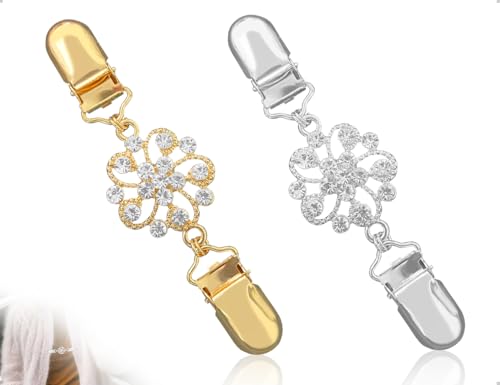 AOYEGIC 2 Stück Cardigan Clip,Vintage Glänzend Pullover Strickjacke Kleider Clip,Kleidung Ausschnitt Verkleinern Broschen Schnallen,verwendet für Damen Mädchen(Gold und Silber) von AOYEGIC