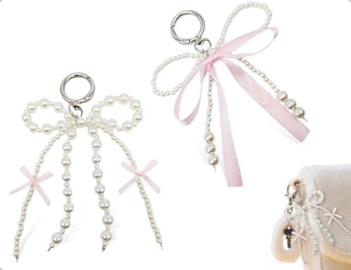 AOYEGIC 2 Stück Schlüsselanhänger,Eleganter Geldbörsen Anhänger,Schlüsselarmband mit Perlenschleifen,verwendet für Damen Frauen Taschen Handys Armband Charms Dekoration von AOYEGIC