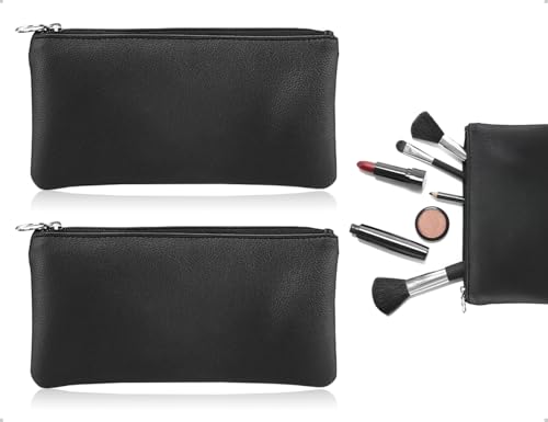 AOYEGIC 2 Stück Schminktasche,Leder Klein Banktasche mit Reißverschluss,verwendet für Damen Mädchen Haushalt Schule Business Geldscheine Visitenkarten(Schwarz) von AOYEGIC