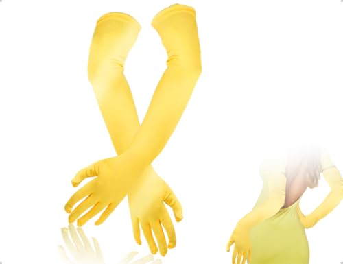 AOYEGIC Handschuhe,Lange Damen Dehnbare Opernhandschuhe,verwendet für Mädchen Erwachsene Geburtstag Abendparty Tanz Hochzeit Jubiläum Bühnenauftritt(Gelb) von AOYEGIC
