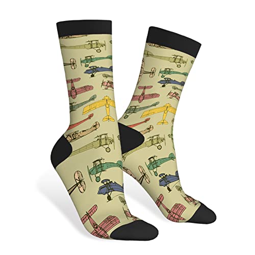 AOYEGO Niedliche Hunde-Socken, lustige Cartoon-Dackel-Design, lässige Crew-Socken, kontrastfarbenes Design für Damen und Herren, Geschenk, Retro-Flugzeuge, Einheitsgröße von AOYEGO