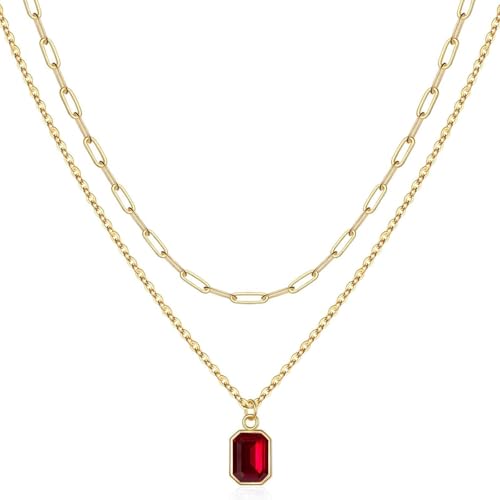 AOYUDJ Elegante doppellagige Halskette mit Dezember-Steinen und 18 Karat vergoldet, rechteckiges Design, Halskette für Damen, 2cm, Metall AOYUDJ Elegante doppellagige Halskette mit Dezember-Steinen und 18 Karat vergoldet, rechteckiges Design, Halskette für Damen, 2cm, Metall von AOYUDJ