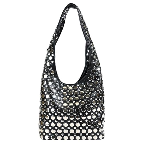 AOYUDJ Trendige Schultertasche mit Nieten, für modische Frauen, leichte und praktische PU-Achseltasche, lässige Handtasche, Schwarz, As picture shown AOYUDJ Trendige Schultertasche mit Nieten, für modische Frauen, leichte und praktische PU-Achseltasche, lässige Handtasche, Schwarz, As picture shown von AOYUDJ