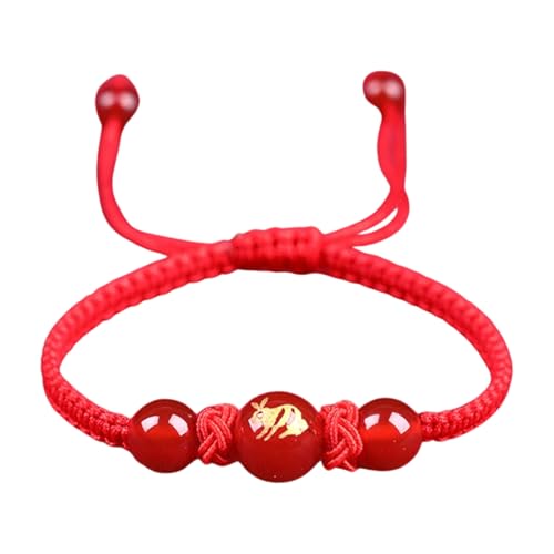 Armband mit chinesischer Schlange, roter Schnur, verstellbarer Charm, Schmuck, geflochtenes Seil, geeignet für Damen und Herren, 10mm, Roter Achat, geflochtenes Seil von AOYUDJ
