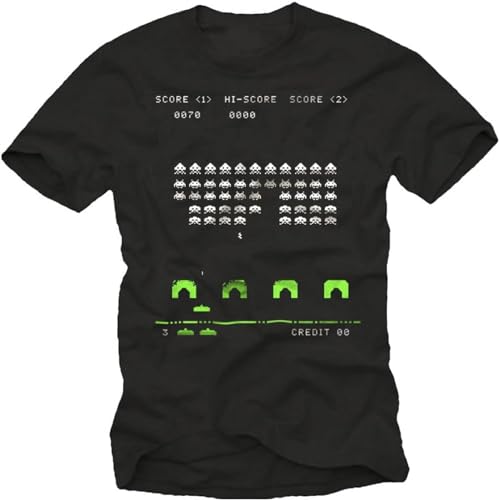 AOZGXEZ Cool Geek T-Shirt for Men Space Invaders Black Size 4XL von AOZGXEZ