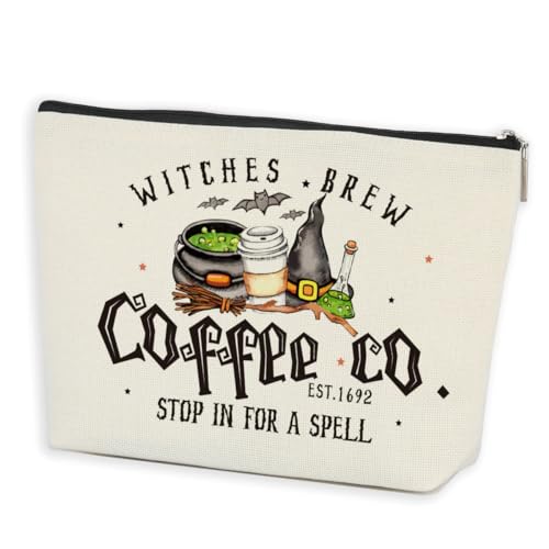 AOZHUO Halloween Make Up Bag Witchy Gifts Halloween Party Favor Witchcraft Supplies Coffee Makeup Organizer Bag Cosmetic Bag Witch Stuff Travel Essentials Wicca Goth Birthday Gifts for Coven Sisters, von AOZHUO