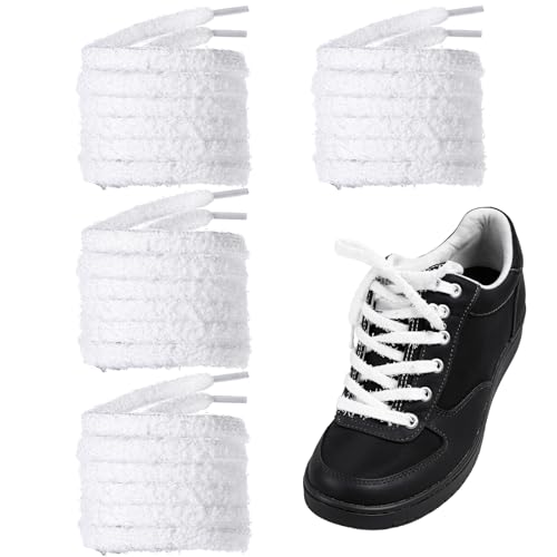 AOZUO 2 Paar Plüsch Schnürsenkel Weiß, Flauschige Flache Schnürsenkel, Weicher Plüsch Schnürsenkel, Ersatz Flauschiger Schnürsenkel für Sneaker Segeltuch Schuhe, Damen und Herren(Weiß 140cm) von AOZUO