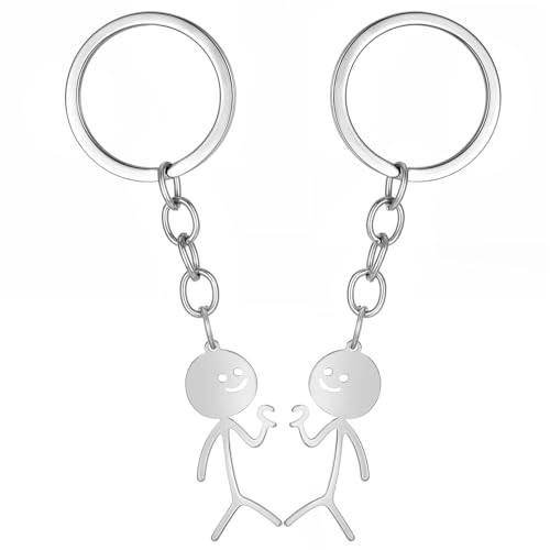AOZUO 2 Stück Partner Schlüsselanhänger Partner,Schlüsselanhänger Paar Herz Finger Geschenk Keychain Freundschafts Lustiges Edelstahl Stickman Fernfreundschaft Schmuck für Partner Männer Frauen von AOZUO