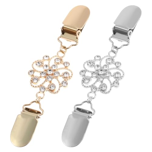 AOZUO 2 Stück Strasssteine Cardigan Clip, Vintage Pullover Kette Gold und Silber Strickjacke Clip, Mantel Broschen und Schal Pins für Kleid Kleidung Bluse Schal Jacke(Stil A) von AOZUO