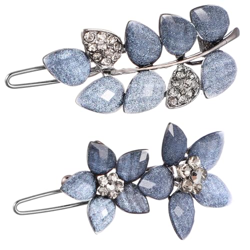 AOZUO 2 Stück ausgefallene Haarspangen für Damen, Vintage Strass französische Haarspange blaue Kristalle kleine Blumen Haarspangen dekorative Haarspangen für Hochzeit Verlobung Abschlussball Valentins von AOZUO