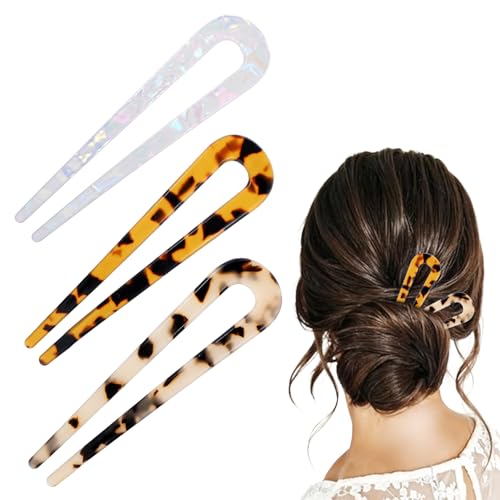 AOZUO 3 Stück French Twist Hair Pin,10cm Acryl Haarklemmen Damen,Leopardenmuster Haarnadeln Haarnadel Französisch U Förmige Haarpin Haarstäbe Hochsteckfrisuren für Frauen Dutts Vintage Haargabel von AOZUO