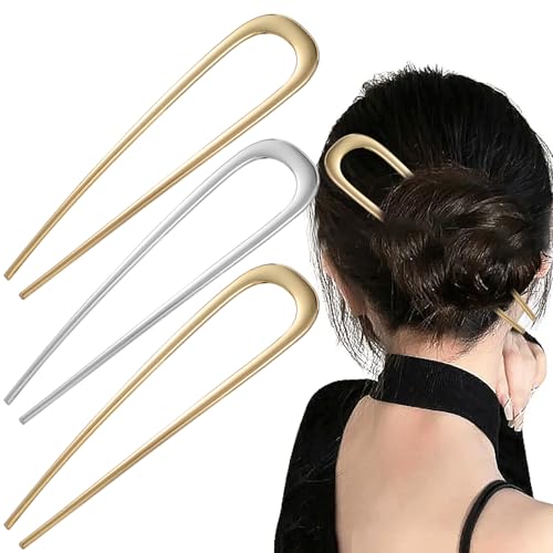 AOZUO 3 Stück French Twist Hair Pin,14.2cm Haarklemmen Damen,Haarnadeln Groß Haarnadel Metall Französisch U Förmige Große Haarpin Haarstäbe Hochsteckfrisuren für Frauen Mädchen Dutts Vintage Haargabel von AOZUO