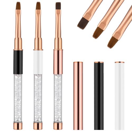AOZUO 3 Stück Gel Pinsel Für Nägel, Pinsel Für Gelnägel Nagel Pinsel Nagel Zubehör UV Strassgriff Gel Nagelkunstpinsel Malpinsel Werkzeug Nagelkunst Liner Punktierstift Geschenk für Mädchen und Frauen von AOZUO