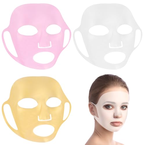 AOZUO 3 Stück Gesichtsmasken Abdeckung, Wiederverwendbare Silikon Gesichtsmaske Feuchtigkeitsspendende 3D Anti-Falten Gesichtsmasken für Frauen Gesichtsdampfer Face Masks Hautpflege Beautymaske von AOZUO