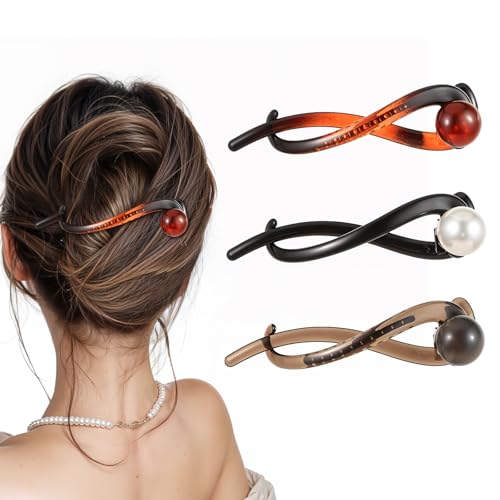 AOZUO 3 Stück Perlen Haarklammer, Haarspangen Damen Haarschmuck Haarspangen Im Vintage Stil Elegant Französische Haarspangen Rutschfeste Haarnadeln Zum Drehen Haarkrallen Für Frauen Mädchen von AOZUO