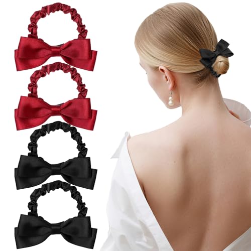 AOZUO 4 Stück Haargummi Mit Schleife,Scrunchies Scrunchie Haargummi,Süße Haargummis Weich Elastisch Haarseile Junggesellinnenabschied Haar Accessoire für Damen Frauen Mädchen Halloween von AOZUO