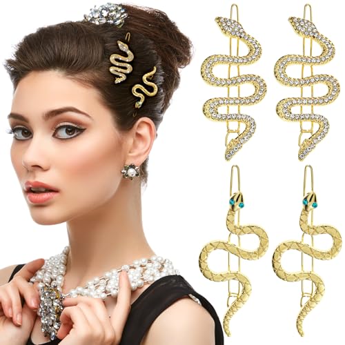 AOZUO 4 Stück Haarspange Schlange, Halloween dekorative Haarspange Schlangen Haarspangen Strass Schlangen Haarnadeln funkelnde Kristall Haarspangen für Frauen und Mädchen von AOZUO