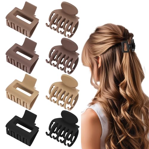 AOZUO 8 Stück Haarspangen für Damen, 4cm Doppelreihen Matte Haarklammer, Klein Rutschfest Haarschmuck, Haarstyling Zubehör für Damen und Mädchen für Dünnes Haar Dickes Haar (4 Farbe 2 Formen) von AOZUO