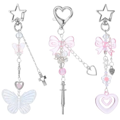 AOZUO Ästhetische Y2k-Schlüsselanhänger, Süße Handyanhänger Zubehör Stern Schmetterling Schlüsselanhänger Für Rucksäcke Taschenanhänger Anhänger Geschenke Für Mädchen Und Frauen von AOZUO
