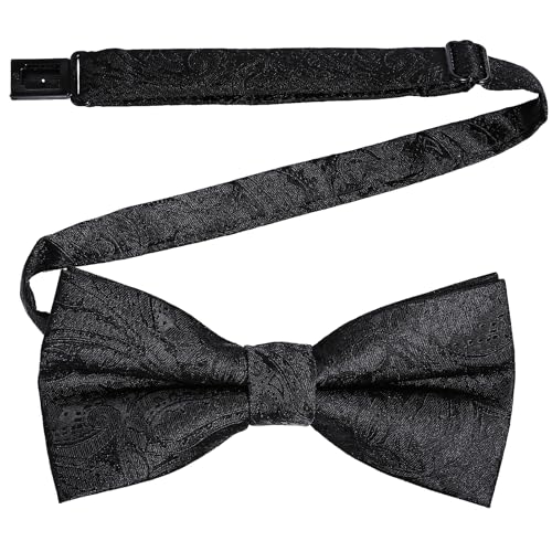 AOZUO Fliege, Fliege Herren Anzug, Schwarze Fliege Herren Hochzeitsfliege Verstellbare Fliegen mit Paisley Streifen Zum Selbstbinden für Formellen Smoking Hochzeit Party Abschlussball von AOZUO