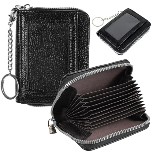 AOZUO Geldbörse Damen Klein, RFID Blockierendes Kreditkartenetui mit Ausweisfenster, 12 Kartenfächern Mini Portemonnaie Damen Schwarz Münzbörsen Damen von AOZUO
