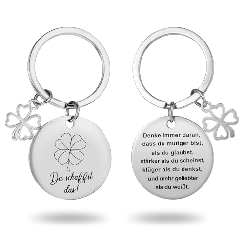 AOZUO Glücksbringer Schlüsselanhänger, Du Schaffst Das Glücksbringer Anhänger Motivationsgeschenke Mutmacher Glücksbringer Schulanfang Prüfung Geschenk Aufmunterung Geschenk für Männer Frauen Kollege von AOZUO