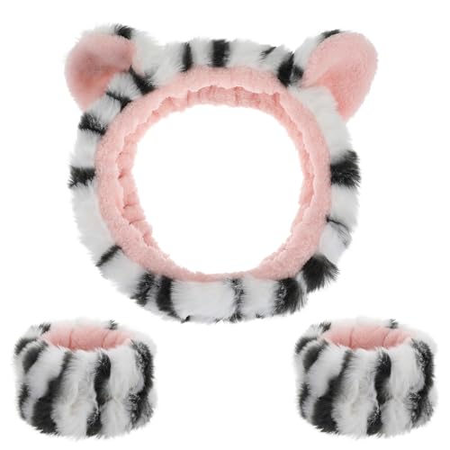 AOZUO Haarband Kosmetik für Make Up und Waschen, Süße Katze Elastisches Gesicht Handgelenk Waschband, Saugfähiges Abschmink Haarband für Mädchen Damen Yoga Hautpflege Kosmetik Dusche Sport(D) von AOZUO