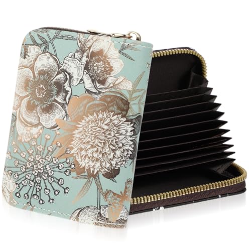 AOZUO Kreditkartenetui für Damen mit RFID Schutz, Leder Reißverschluss Ausweis Kartenhüllen, Kleines Kartenetui Portmonee mit Münzfach Visitenkarten Wallet Card Holder(Hellblau) von AOZUO