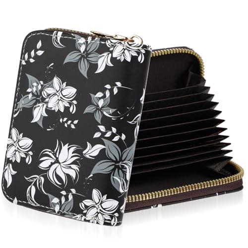AOZUO Kreditkartenetui für Damen mit RFID Schutz, Leder Reißverschluss Ausweis Kartenhüllen, Kleines Kartenetui Portmonee mit Münzfach Visitenkarten Wallet Card Holder(Schwarz) von AOZUO