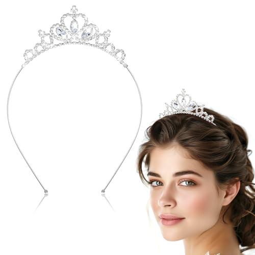 AUZUO Prinzessin Krone Tiara, Diadem Kristall Tiaras für Mädchen Kleinkind Festzug Krone Strass Stirnband Silber Tiara für Frauen Mädchen Geburtstag Hochzeit Halloween Party Weihnachtsgeschenke von AOZUO