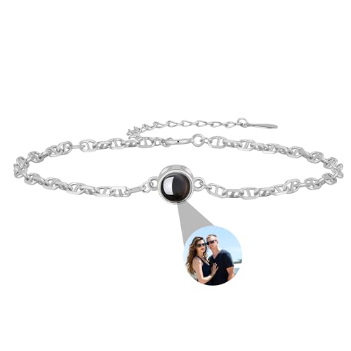 AOiViOZ 925 Sterling Silber Bildarmband – Personalisiertes Armband mit Foto, individuelles Projektionsschmuck-Geschenk in Geschenkbox für Mama, Ehefrau, Freundin, Papa, beste Freundin-Silber von AOiViOZ
