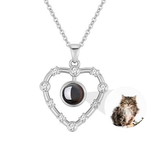 AOiViOZ 925er Sterlingsilber Benutzerdefinierte Herz–Personalisierte Fotohalskette mit Klarer Bildprojektion, Anpassbarer Anhänger mit Foto für Geschenke und Besondere Anlässe-Silber von AOiViOZ